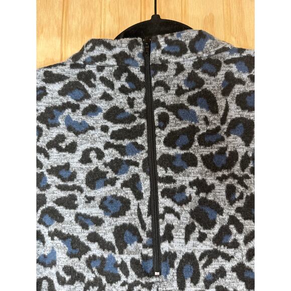 Tyler Boe Blue Black Grey Animal Print Dress Bell Sleeve Flare Size Large A-Line - Picture 5 of 10